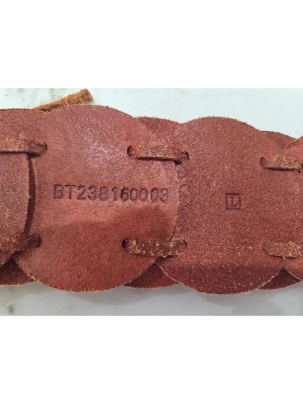 Vtg Fossil Genuine Leather Linked Disc Belt Sz L Boho Western Tie‎ Closure Brown